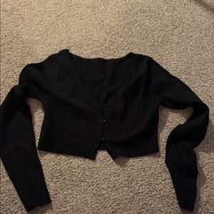 Merino Wool black Cropped Cardigan